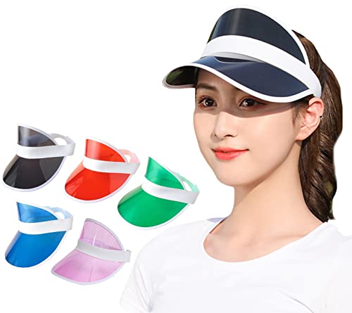 5 Stück Unisex Pub Golf Visier Festival Kunststoff Sonnenblende Hüte Sonnenschutz Tennis Visier Wasserdicht Pool Strand Sommer Visier Retro Neon Poker Hut Kappen 80er Jahre Kostüm Zubehör von Ccomage
