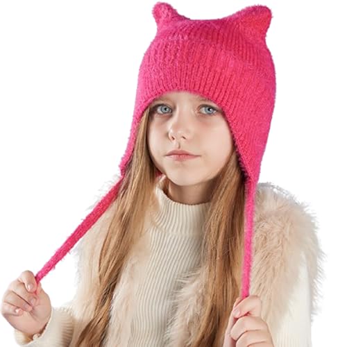 Baby Wintermütze mit Ohren 4-10Y Kinder Strickmütze Ohrenklappen Mütze mit Schnur Mädchen Jungen Warme Beanie Herbst Wintermütze Schädelkappe mit Ohrenschützer für Radfahren Ski Outdoor-Aktivitäten von Ccomage