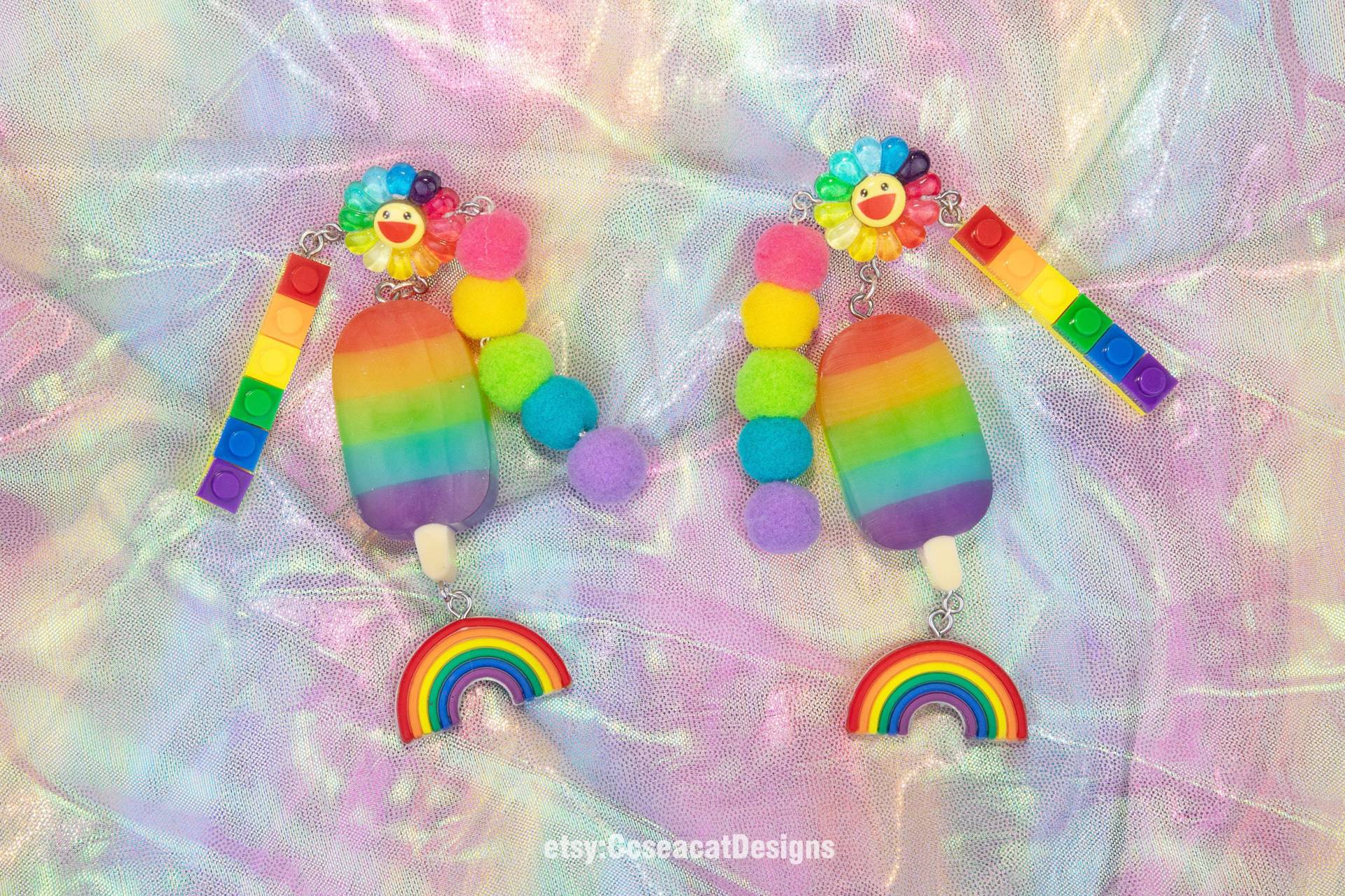 Regenbogenfarben Kawaii Niedliche Popsicle Ohrringe Regenbogenfarben Kawaii Niedliche Popsicle Ohrringe von CcseacatDesigns