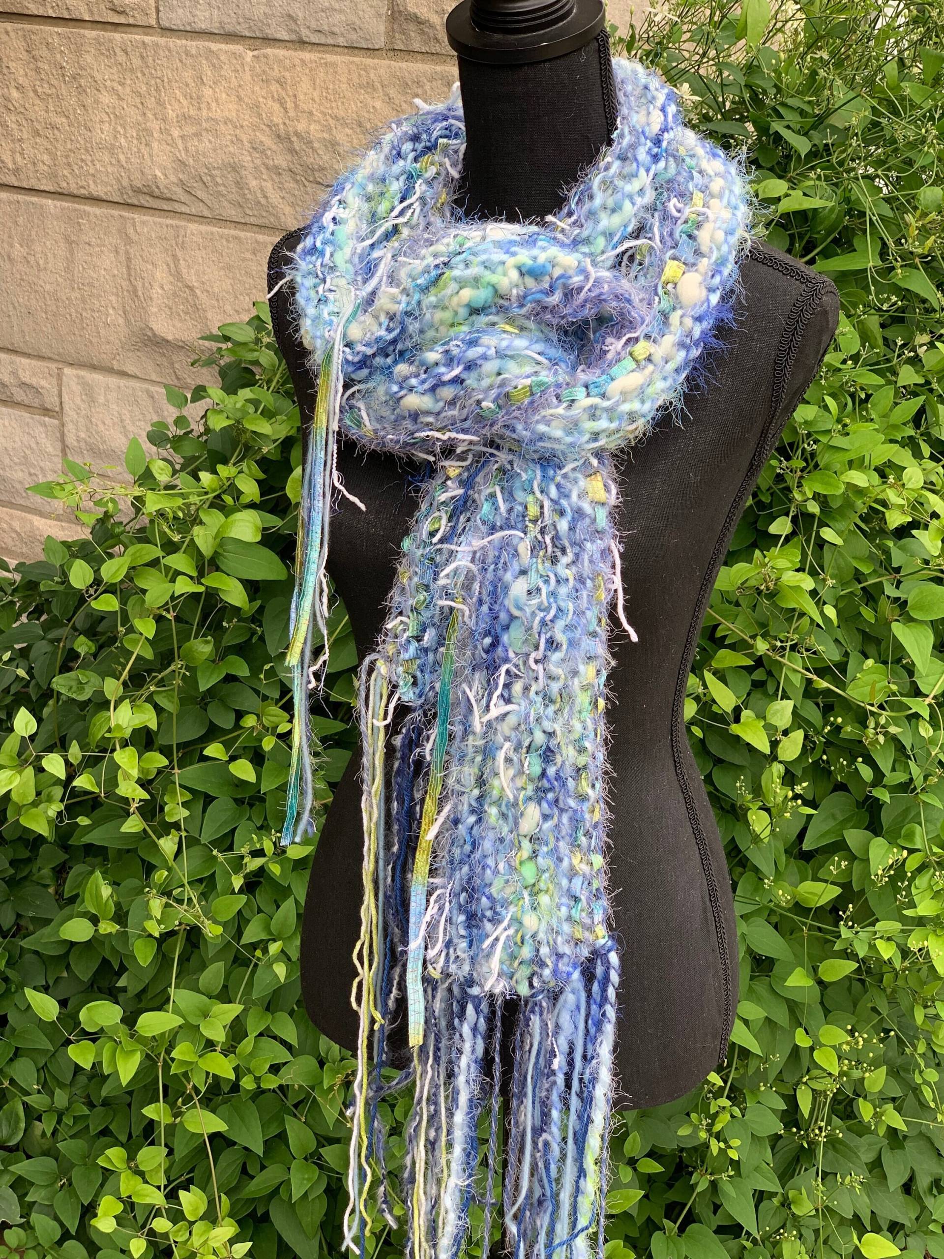 Strickschal/Chunky Boho Strickschal/Häkelschal/Boho Style Schal/Extra Lange Fransen Schal/Blau Töne/Fransen Akzente Kostenloser Versand von CdCkDesign