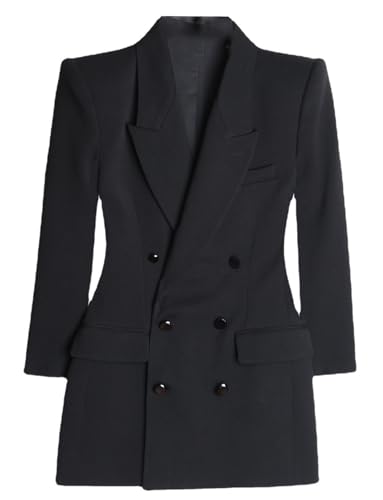 Cdkoke Damen Formeller Anzug Blazer Zweireiher Smoking Mantel Scheitelrevers Jacke von Cdkoke