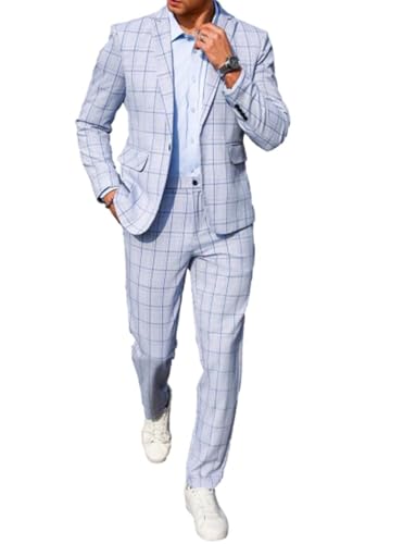 Cdkoke Herren 2 Stück Plaid Anzug eine Taste Formale Smokings Jacke & Hose für Prom/Business von Cdkoke