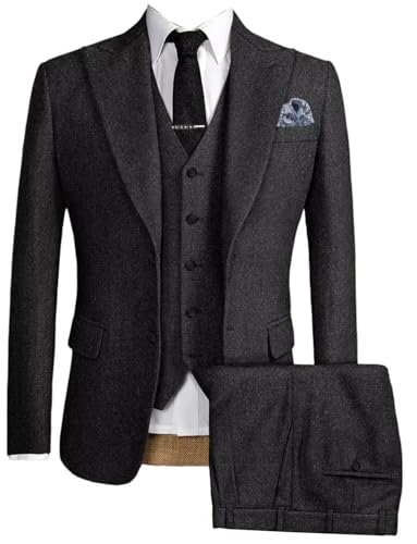 Cdkoke Herren Herringbone Anzug 3 Stück einreihig Knopf Jacke Weste Hose für Hochzeit Formal von Cdkoke