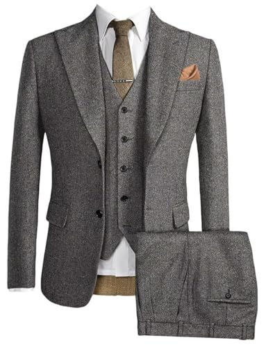 Cdkoke Herren Herringbone Anzug 3 Stück einreihig Knopf Jacke Weste Hose für Hochzeit Formal von Cdkoke