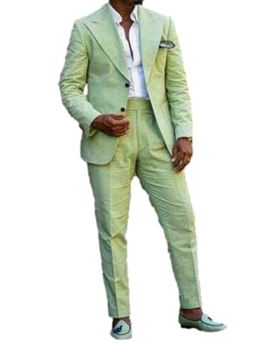 Cdkoke Herren Leinen Anzug Zwei Knöpfe Jacke Hose Abendessen Prom Peak Revers Zweiteiliges Set von Cdkoke