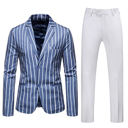 Cdkoke Herren Zwei Knöpfe Anzug Streifen Jacke und weiße Hose für Aktivität Uniform Zweiteiliges Set von Cdkoke