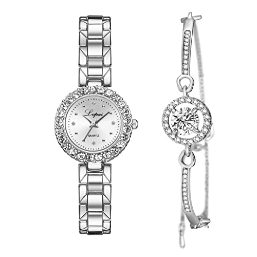 CdyBox Klassische Damen-Armbanduhr aus Legierung mit Kristall-Armbanduhren-Set, Quarz-Armbanduhren für Frauen, tolles Geschenk, silber von CdyBox