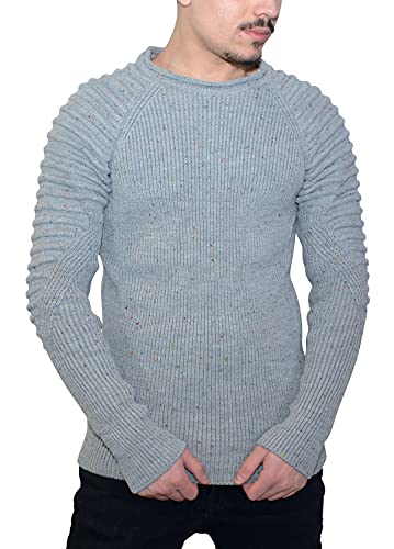 Ce & Ce Herren Pullover Sweater Slim Fit - Strickpullover in Grau und Blau Körperbetont Pulli – Größe L von Ce & Ce