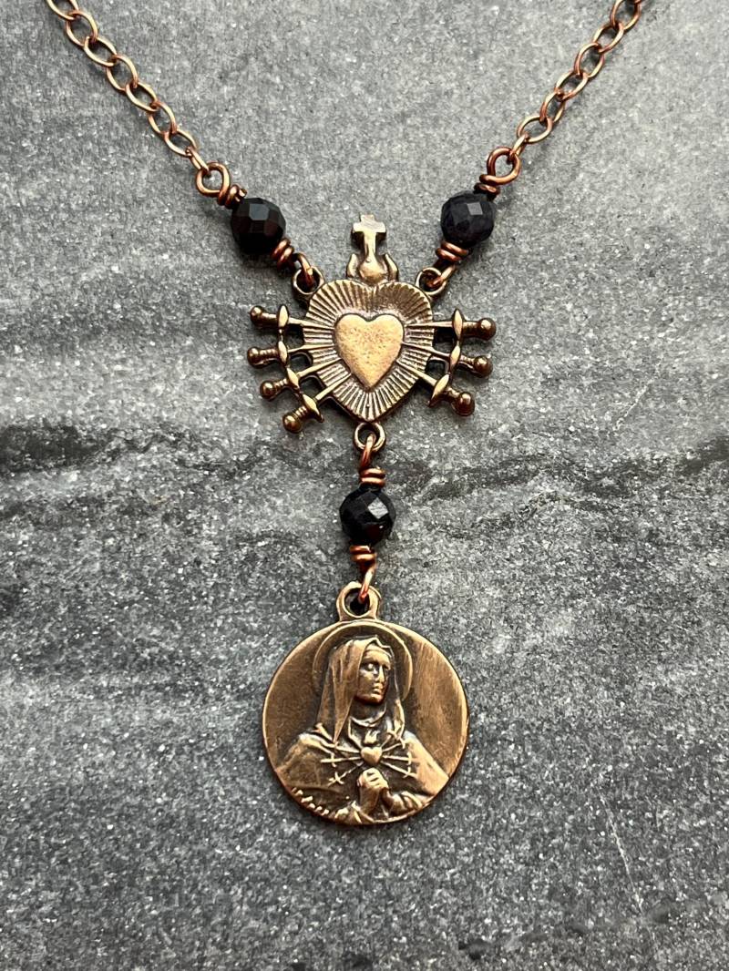 Unbeflecktes Herz Unserer Lieben Frau Von Schmerzen Halskette - Massive Bronze Oder Sterling Silber von CeCeAgnesJewelry