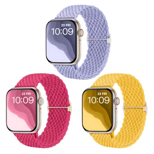 CeMiKa Geflochtenes Armband kompatibel mit Apple Watch Armband 42mm 40mm 41mm 38mm Herren Damen, Stoff Elastisches Sport Solo Loop Nylon Band für iWatch Series 10 9 8 7 6 5 4 3 SE Ultra 2 1, 3 Stück von CeMiKa
