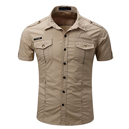 Herren Klassisch Kurze Ärmel Arbeit Shirts Größen Normale Passform (XXXL, Khaki) von CeXin