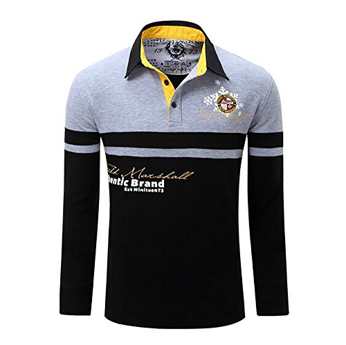 Herren Poloshirt Langarm Herren T-Shirts Baumwolle Frühling Langarm Golf Shirt Besticktes Logo Knit Polo Shirt Top (XXL, Grau) von Juanxian