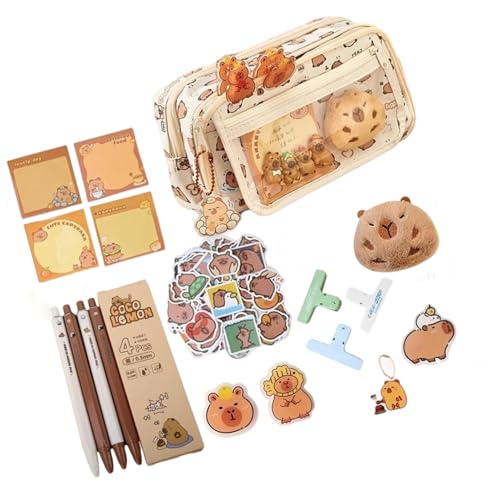 CeaBulo Bencil Case Bleistifthalter Mit Großer Kapazität Cartoon Tierbeutel Tasche Mehrschichtige Stifttasche Geschenk Für Studentenkoffer Schöner Capybara Stift Brosche Beutel Für Schüler von CeaBulo
