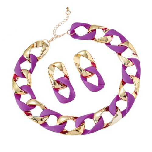 CeaBulo Geometrische Ohrringe Kette Halskette Set Women Hip Hop Schmuck Spleißen Halskette Harz Und Legierungsschmuck Für Tägliche Party Geometrische Ohrringe Set von CeaBulo