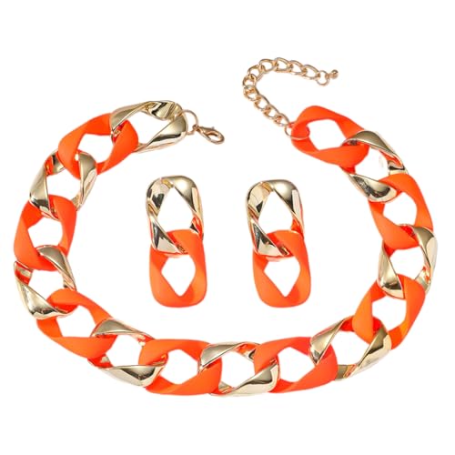 CeaBulo Geometrische Ohrringe Kette Halskette Set Women Hip Hop Schmuck Spleißen Halskette Harz Und Legierungsschmuck Für Tägliche Party Geometrische Ohrringe Set von CeaBulo