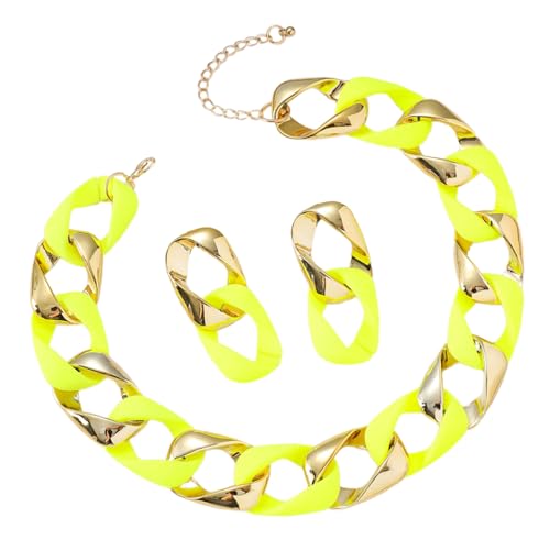 CeaBulo Geometrische Ohrringe Kette Halskette Set Women Hip Hop Schmuck Spleißen Halskette Harz Und Legierungsschmuck Für Tägliche Party Geometrische Ohrringe Set von CeaBulo