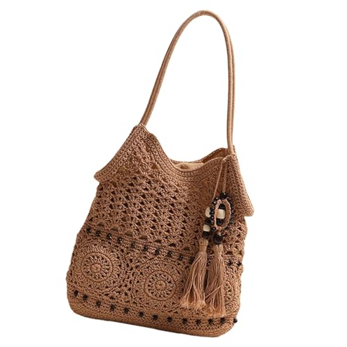 CeaBulo Häkelbeutel Für Frauen Große Kapazitätsumhängenden Mit Quasten Gewebten Handtasche Für Strand Und Urlaubsabenteuer Natürliche Baumwolltasche von CeaBulo