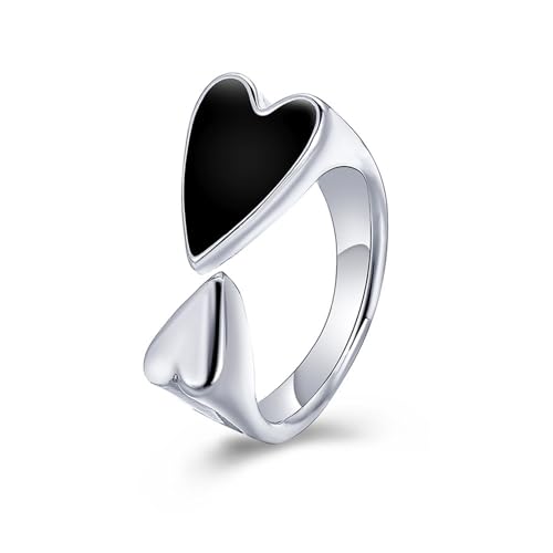 CeaBulo Moderne Schwarze Herzverstellbare Ringe Vintage Legierung Schmuck Accessoires Für Party Outfits Und Moderner Modeliebhaber Black Heart Form von CeaBulo