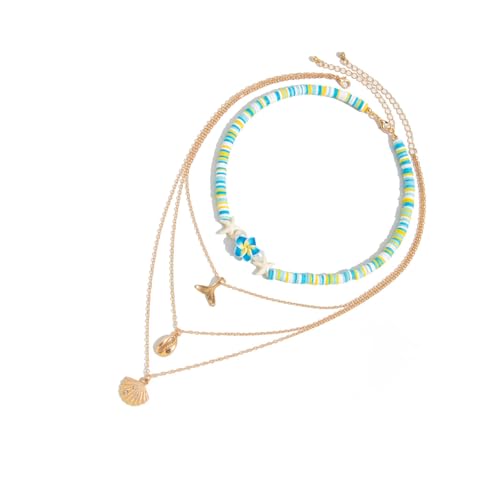 CeaBulo Verstellbare Weiche Keramikperlen Halskette Für Frauen Leichte Mehrschichtige Halskette Natürlicher Strand Schmuck Stapel von CeaBulo