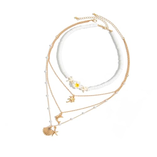 CeaBulo Verstellbare Weiche Keramikperlen Halskette Für Frauen Leichte Mehrschichtige Halskette Natürlicher Strand Schmuck Stapel von CeaBulo