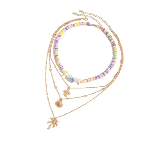 CeaBulo Verstellbare Weiche Keramikperlen Halskette Für Frauen Leichte Mehrschichtige Halskette Natürlicher Strand Schmuck Stapel von CeaBulo