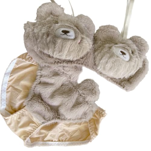 Frauen Süßer Bär Winter Dessous Pelzige Plüsch BH Und Slip Set Schulmädchen Japanisch Cartoon Anime Cosplay Unterwäsche von CeaBulo