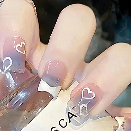 24 Stück Falsche Nägel Blau Press on Nails Eckig Kurz French Künstliche Nägel mit Dreieck Liebe Designs Vollabdeckung Kunstnägel Nägel Zum Aufkleben Natürliche Acryl Fingernägel Fake Nails für Frauen von Ceboic
