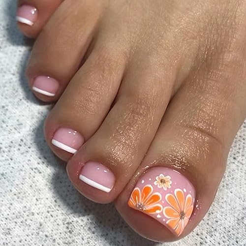24 Stück Falsche Zehennägel Kurze Künstliche Zehennägel Französische Quadratische Künstliche Fußnägel Gelbe Blumen Acryl Natürliche Stick auf Zehennägeln für Frauen und Mädchen 24 Stück Falsche Zehennägel Kurze Künstliche Zehennägel Französische Quadratische Künstliche Fußnägel Gelbe Blumen Acryl Natürliche Stick auf Zehennägeln für Frauen und Mädchen von Ceboic