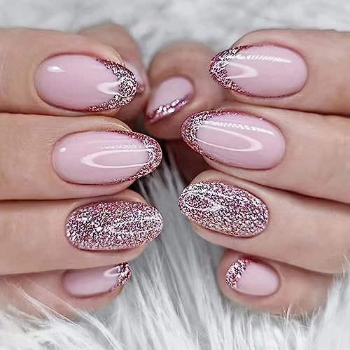 24 Stück Künstliche Nägel Kurz Mandel Falsche Nägel Französische Rosa Glänzend Acryl Press on Nails 12 Größen Kunstnägel Nägel Zum Aufkleben für Frauen und Mädchen Party und Heimat DIY von Ceboic