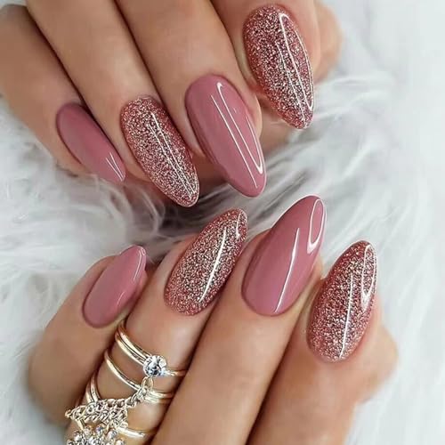 24 Stück Künstliche Nägel Mandel Mittel Falsche Nägel Bohnenpaste Farbe Französische Press on Nails 12 Größen Oval Acryl Nägel zum Aufkleben für Frauen und Mädchen Party und Heimat DIY von Ceboic