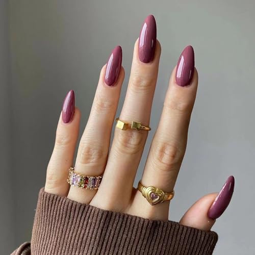 24 Stück Künstliche Nägel zum Aufdrücken Mittel Mandel, Reine Farbe, Französische Spitze Vollständige Abdeckung Acryl Nägel Set, Wiederverwendbar Almond Fingernägel zum Aufkleben für Frauen Mädchen von Ceboic