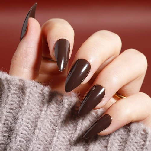 24 Stück Künstliche Nägel zum Aufdrücken Mittel Mandel, Reine Farbe, Französische Spitze Vollständige Abdeckung Acryl Nägel Set, Wiederverwendbar Almond Fingernägel zum Aufkleben für Frauen Mädchen von Ceboic