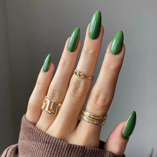 24 Stück Künstliche Nägel zum Aufdrücken Mittel Mandel, Reine Farbe, Französische Spitze Vollständige Abdeckung Acryl Nägel Set, Wiederverwendbar Almond Fingernägel zum Aufkleben für Frauen Mädchen von Ceboic