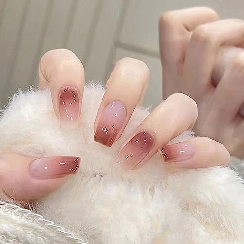 24 Stück Kunstnägel zum Aufkleben Kurze Eckig, Nude Gradient French Künstliche Nägel Press on Nails, Ballerina Acryl Falsche Nägel für Frauen Mädchen Party und Heimat DIY von Ceboic