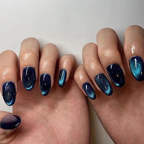 24 Stück Mandel Künstliche Nägel Kurz Falsche Nägel Französische Glänzend Katzenauge Acryl Press on Nails 12 Größen Oval Kunstnägel Nägel Zum Aufkleben für Frauen und Mädchen Party und Heimat DIY von Ceboic