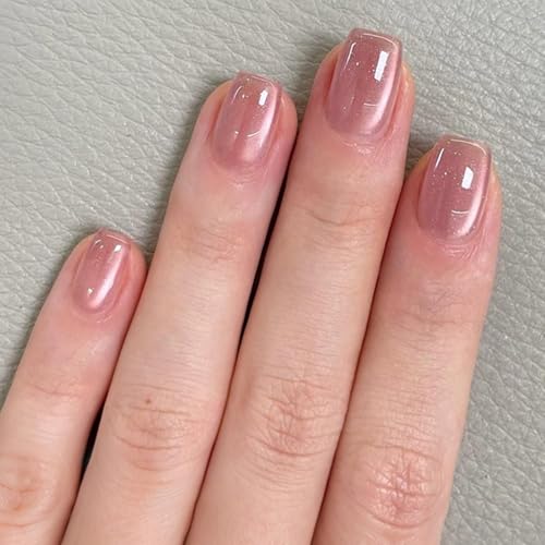 24 Stück Nägel Zum Aufkleben Eckig Kurz, Pink French Tips Press on Nails Glänzend Katzenauge Akrylnägel, Einfarbig Kunstnägel Künstliche Nägel, Square Fingernägel Fake Nails für Frauen Nail Art von Ceboic