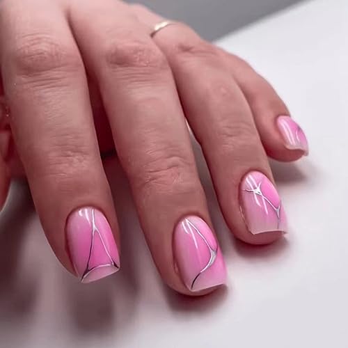 24 Stück Nägel Zum Aufkleben Kurz, Glossy French Rouge Gradient Künstliche Nägel, Eckig Acryl Kunstnägel Press on Nails mit Klebepads, Fingernägel Fake Nails für Frauen und Mädchen von Ceboic