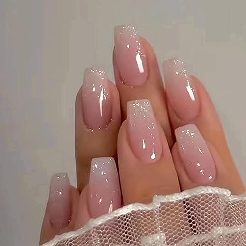 24 Stück Nägel zum Aufkleben Kurze Eckig French Press on Nails Rosa Ballerina Künstliche Fingernägel zum Aufkleben Acryl Full Cover Künstliche Nägel für Frauen Mädchen Nail Art Maniküre von Ceboic