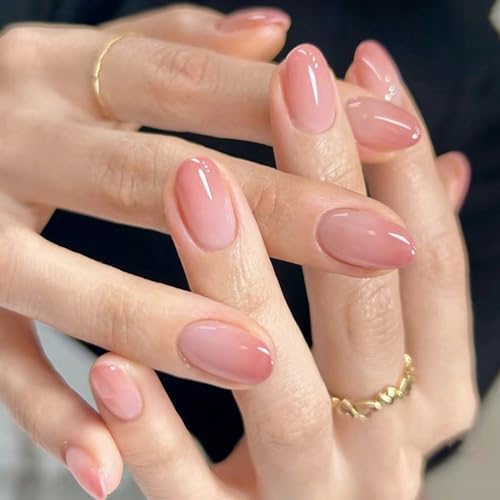 24 Stück Press on Nails Mandel Kurz, Rosa Gradient Nägel Zum Aufkleben French Tip Kunstnägel Press on Nails mit Design, Oval Acryl Künstliche Nägel Fingernägel Fake Nails für Frauen und Mädchen von Ceboic