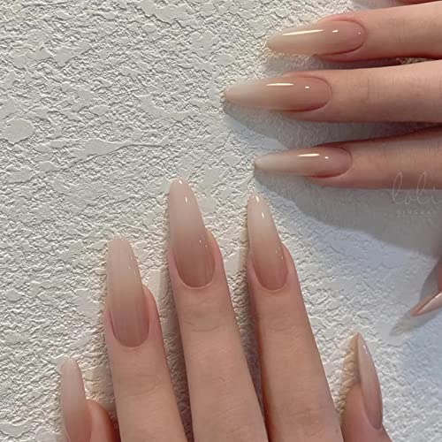 24 Stück Stiletto Nägel Zum Aufkleben Lang, Nude Gradient French Künstliche Nägel, Ballerina Kunstnägel Press on Nails mit Klebesticker, Acryl Falsche Nägel für Frauen und Mädchen von Ceboic