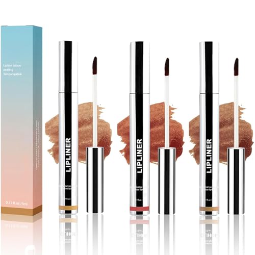 3 Farben Peel Off Lipliner Stain, Matte Lip Liner Tattoo Highly Pigmented Lippenkonturenstift, Langanhaltender Wasserfest Abziehbarer Lippenfleck, Lip Tint Peel Off Lippenstift Set Geschenk für Frauen von Ceboic