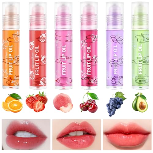 6PCS Lippenöl Glitzer Lipgloss, Aufpolsternder Lip Glow Oil Fruchtgeschmack Feuchtigkeitsspendender Lip Gloss, Durchsichtig Farblose Nicht Klebriges Lippenstift, Glossy Lippenbalsam Lippenpflege Set von Ceboic