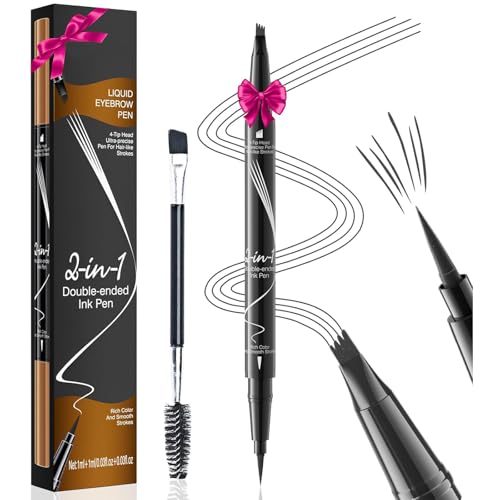 Augenbrauenstift Wasserfest, 2 in 1 Magischer Augenbrauenstift, 3D Microblading Augenbrauenstift mit 4 Gabelspitze, Wischfest Langanhaltenden Eyebrow Pencil für Frauen Mädchen Makeup (Grau) von Ceboic