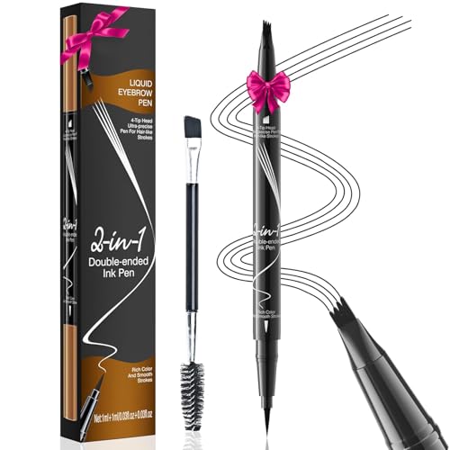 Augenbrauenstift Wasserfest, 2 in 1 Magischer Augenbrauenstift, 3D Microblading Augenbrauenstift mit 4 Gabelspitze, Wischfest Langanhaltenden Eyebrow Pencil für Frauen Mädchen Makeup (Schwarz) von Ceboic