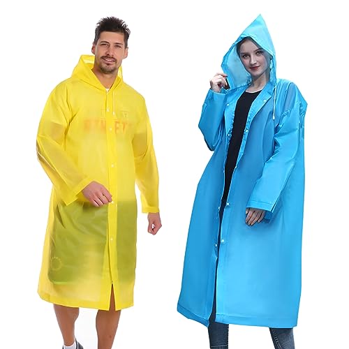 Ceboic 2 Stück Regenponcho Eva Regenmantel Herren Damen Wasserdicht Wiederverwendbar Regenbekleidung Regencape Tragbarer Atmungsaktiv Regenjacke für Festival Reisen Wandern Radfahren Camping von Ceboic