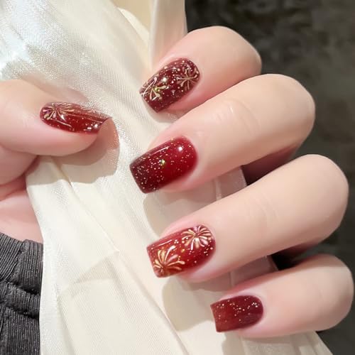 Ceboic 20 Stück UV Gel Strips, Rot Feuerwerk Gel Nagellack Aufkleber Nagelfolien Selbstklebend, Glänzend Nagelsticker für Füße und Hände, Nagelfolie UV Härtend, UV / LED-Lampe Erforderlich von Ceboic