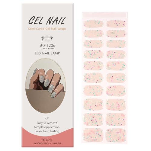 Ceboic 20PCS Gel Nagellack Aufkleber, Glitzer Tupfen UV Gel Nagelfolie Nagellackstreifen, Langanhaltend Nagelfolien Selbstklebende Gellack Wraps für Nagel, UV/LED-Lampe Erforderlich Cured von Ceboic