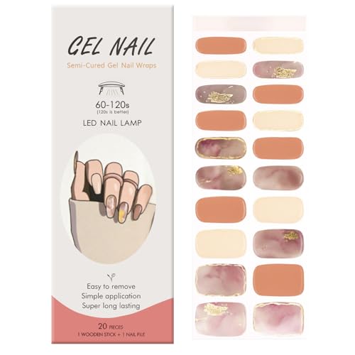 Ceboic 20PCS UV Gel Nagelfolie, Braune Folie Nagelsticker Nagelfolien Selbstklebend, Halbgehärtete UV Gel Strips, Full Wraps Nagelaufkleber Nagellackstreifen für Frauen Mädchen Nageldekoration von Ceboic