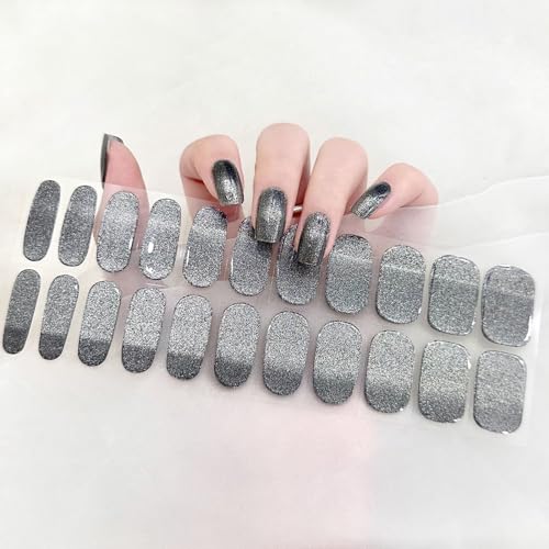 Ceboic 22 Stück Halb Ausgehärtete UV Gel Nagelfolien, Langanhaltende UV Gel Strips Salonqualität Gel Nagellack Aufkleber, Nagelfolie Selbstklebend für Damen Mädchen DIY Maniküre (Graues Katzenauge) von Ceboic