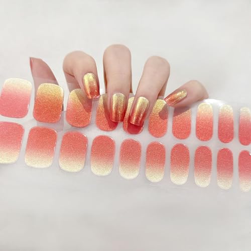 Ceboic 22 Stück Halb Ausgehärtete UV Gel Nagelfolien, Orange Farbverlauf Nagel Wraps UV Gel Strips, Nagelfolie Selbstklebend Salonqualität Gel Nagellack Aufkleber für Frauen Mädchen Nageldekoration 16 von Ceboic